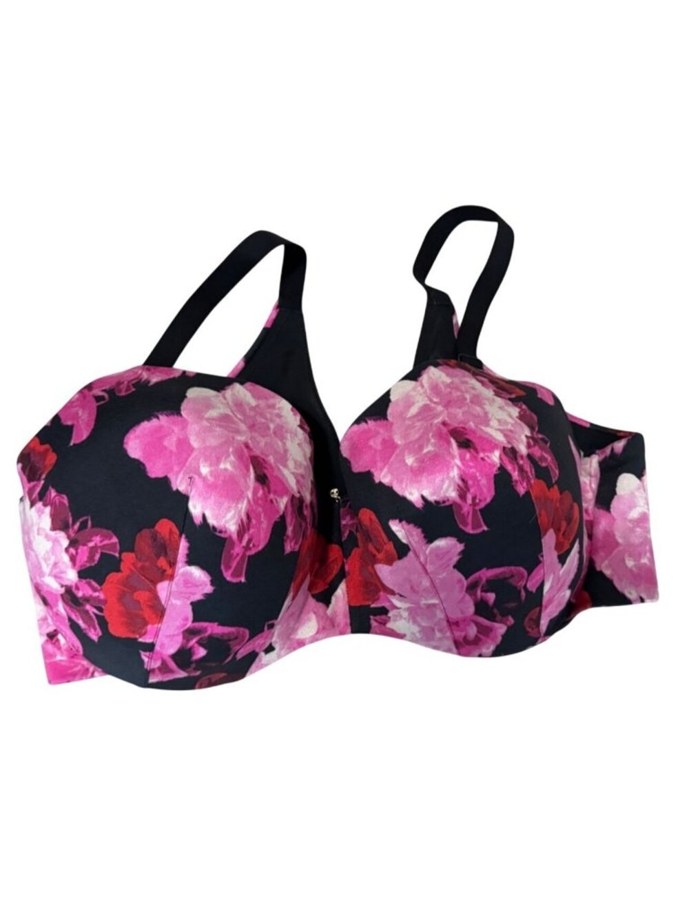 Cacique by Lane Bryant Lightly Lined Balconette Bra Black Pink Floral Size 40DDD